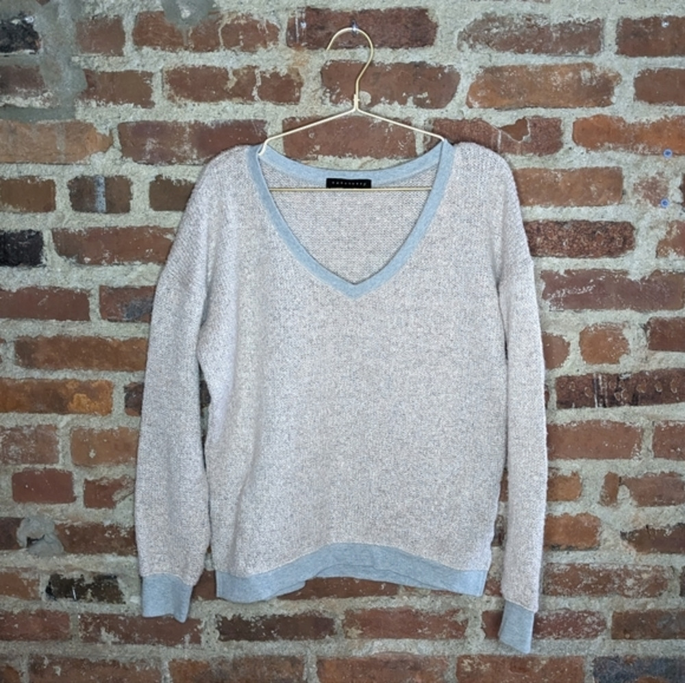 Sanctuary Small Pink-ish Cream & Gray Pullover V-Neck Sweater‎